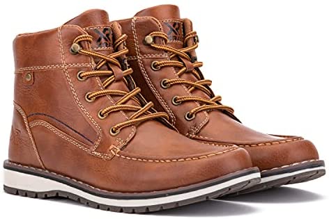 X RAY Footwear Jayden Boy’s Fashion Classic Combat Leather High-Top Moc Boots, Apron toe, Thermoplastic rubber Outsole