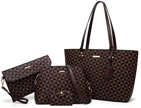 Women Fashion Synthetic Leather Handbags Tote Bag Shoulder Bag Top Handle Satchel Purse Set 4pcs
