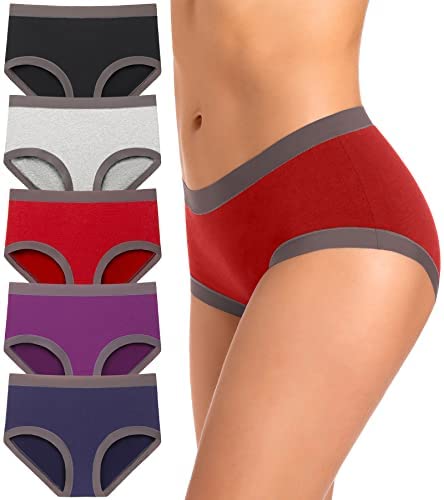 Womens Cotton Underwear, 5 Pack Seamless Briefs Soft Full Coverage Hipster Panties Breathable Stretch Briefs