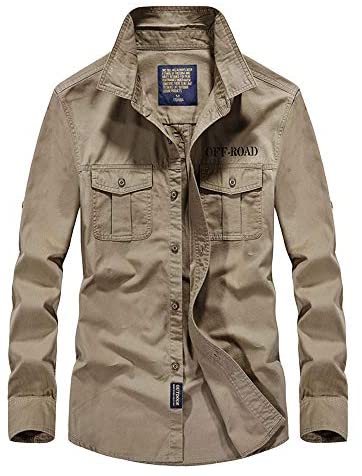 Men's Cargo Solid Casual Fitted Long Sleeve Shirts
