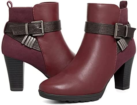 mysoft Women's Zipper Bootie Chunky Stacked Heel Ankle Boots Buckle Strap Ankle