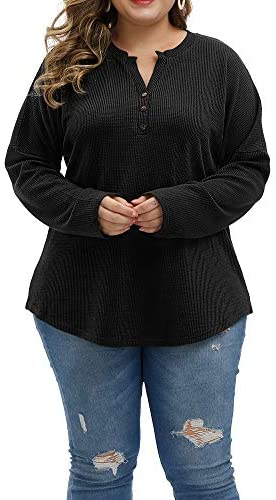 Women Plus Size Tops Lightweight Fall Long Sleeve Knit Sweatshirts Warm Cozy Casual Henley Shirts
