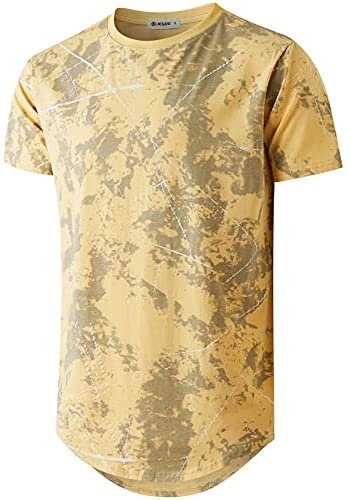 KLIEGOU Mens Hipster Hip Hop Round Hemline Pattern Print T Shirt