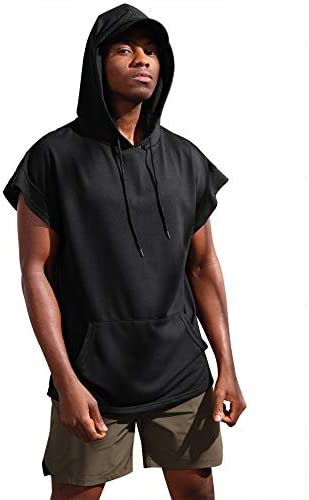 iWoo Men's Workout Hooded Tank Tops Bodybuilding Muscle Shirts Short Sleeve Gym Hoodie for Men