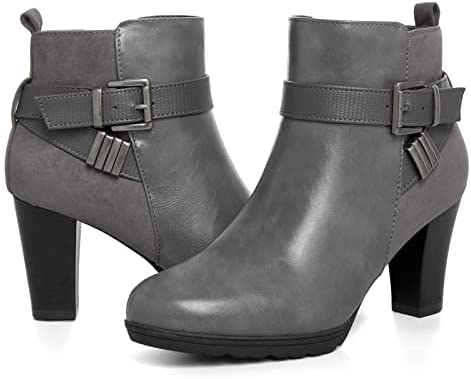 mysoft Women's Zipper Bootie Chunky Stacked Heel Ankle Boots Buckle Strap Ankle