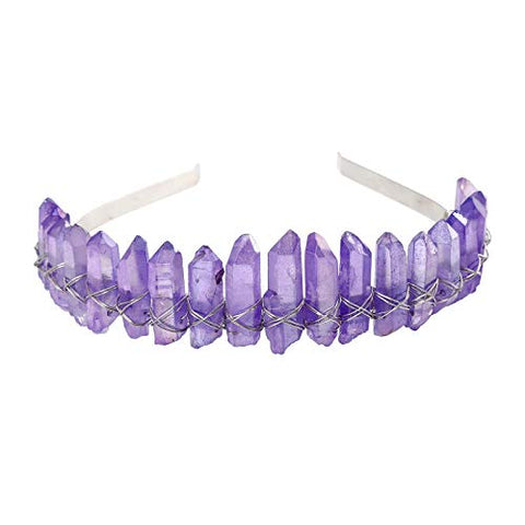 AWAYTR Raw Crystal Quartz Crown – Rhinestone Tiara Mermaid Headband for Woman Weeding and Partie(white)