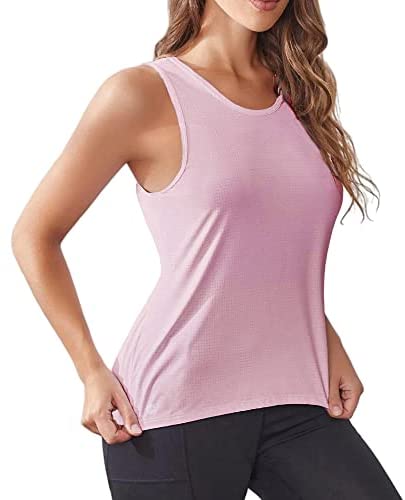Women's Casual Sleeveless Crewneck Tank Tops Mesh Breathable High Low Workout Loose Shirts Tees Tops