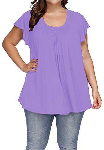 Women's Plus Size Top Short Sleeve Casual Ruffle Loose Pleated Flowy Summer T Shirts