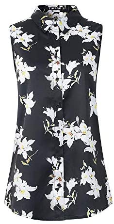 TIMSEM Womens Sleeveless Floral Printed Chiffon Casual Blouse Shirts Tops