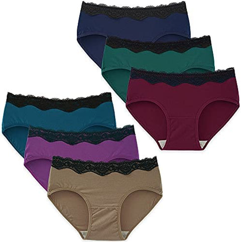 INNERSY Womens Lace Underwear Cotton Hipster Panties Regular & Plus Size 6-Pack