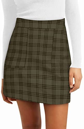 Skirts for Women High Waisted Mini Skirt Faux Suede A Line Skirt with Slant Pocket