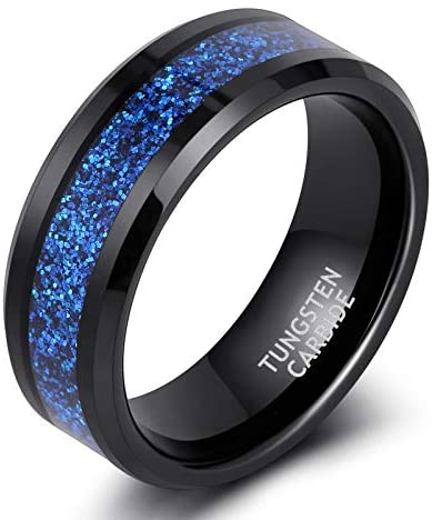 8mm Mens Tungsten Wedding Rings Gear Steampunk Sandstone Meteorite Inlay Wedding Band High Polished Beveled Edge Comfort Fit Size 7-13