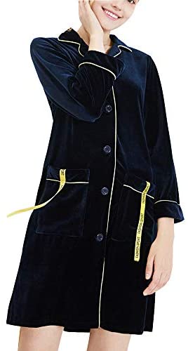 Women's Mid Length Button Down Nightdress Pocket Autumn Winter Nightgown