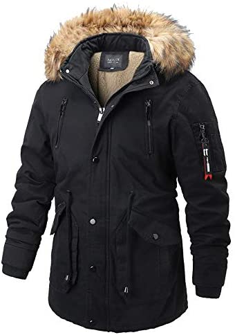 Men's Detachable Hooded Zipper Up Sherpa Lined Parka Jacket