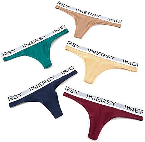 INNERSY Womens Thongs Underwear Cotton Sporty Thong Panties 5-Pack
