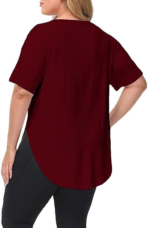 Womens Casual Scoop Collar Plus Size T Shirts Black 2X & Side Split Tops Without Pockets Wine Red 2X