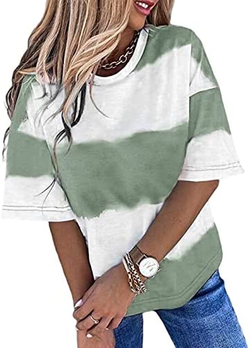 Women Gradient Striped T-Shirt Casual Short Sleeve Print Tunic Top
