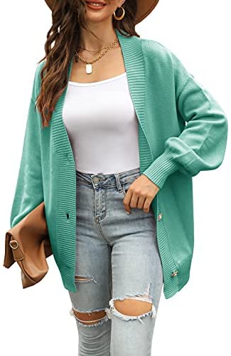 GAMISOTE Womens Cardigan Sweaters Chunky Oversized V Neck Long Knitted Button Down Outerwear