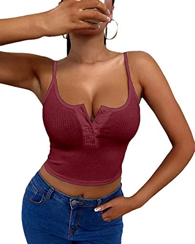 Women's Tank Scoop Neck Henley Adjustable Tank Tops Sleeveless Button Down Shirts