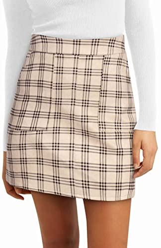Skirts for Women High Waisted Mini Skirt Faux Suede A Line Skirt with Slant Pocket