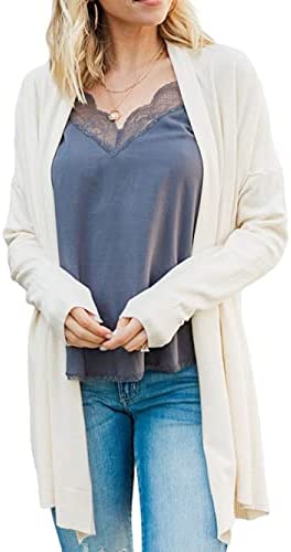 Women Casual Open Front Cardigans Solid Color Lightweight Simple Style Cardigan Sweaters Outwear