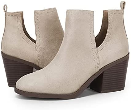 Women Chunky Block Stacked Low Heel Ankle Boots Cut Out Pointed Toe Comfortable Booties