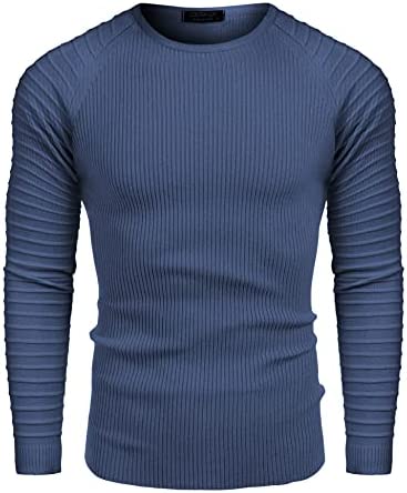 Men's Cable Knit Sweater Stripe Crew Neck Long Sleeve Pullover