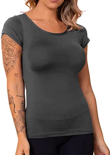 Womens Short Sleeve Backless Slim Workout T-Shirt Yoga Running Workout Essential Tops