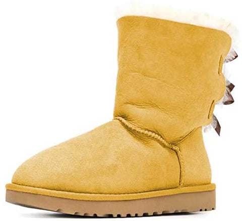 FSJ Women Cute Winter Flats Round Toe Ankle Snow Boots Comfy Low Heels Warm Fur Bows Shoes Size 4-15 US