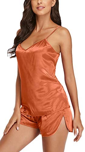Womens Pajamas, Cool Satin Cami Shorts Set Lightweight Nightwear Silk Pajamas for Women