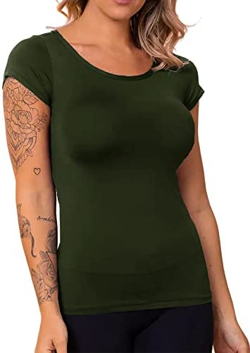 Womens Short Sleeve Backless Slim Workout T-Shirt Yoga Running Workout Essential Tops