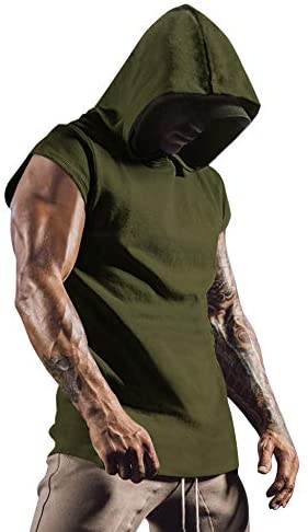 Men's Workout Hooded Tank Top Gym Muscle Cut Off Short Sleeves T-Shirt
