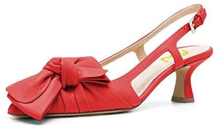 FSJ Women Pointed Toe X Bow Sandals Slip On Spool Middle Heel Pumps Slingback Cutout Party Prom Dress Shoes