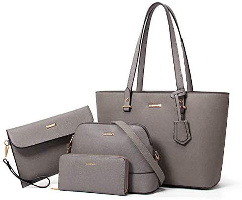 Women Fashion Synthetic Leather Handbags Tote Bag Shoulder Bag Top Handle Satchel Purse Set 4pcs