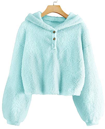 GAMISOTE Kids Girl's Fuzzy Hoodies Warm Loose Button Down Pullover Sherpa Jacket Top