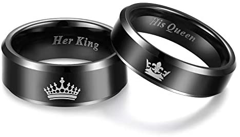 TRUMIUM Her King His Queen Ring Black Tungsten Wedding Bands Width 6mm 8mm Size 6-13 (Price Seperated)