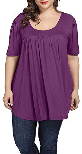 Women Plus Size Tops Summer Casual Pleated Flowy Loose Scoop Neck Shirts
