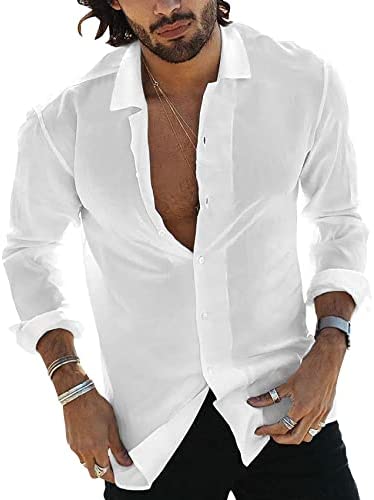 Men's Long Sleeve Button Down Shirts Regular Fit Lightweight Sweat Absorbing Breathable Solid Casual Tops