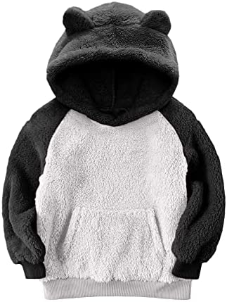 Baby Kids Girls Boys Fluffy Hoodies Sherpa Fleece Sweatshirts Winter Coats Cute Ear Pullovers with Kangaroo Pocket