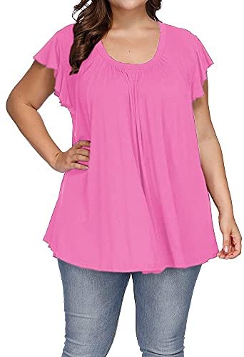 Women's Plus Size Top Short Sleeve Casual Ruffle Loose Pleated Flowy Summer T Shirts
