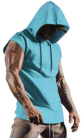 Men's Workout Hooded Tank Top Gym Muscle Cut Off Short Sleeves T-Shirt