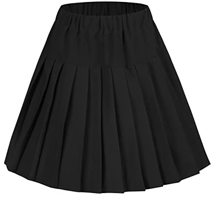 Women's Elastic Waist Plaid Pleated Skirt Tartan Skater School Uniform Mini Skirts