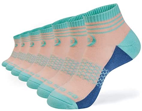 Womens Ankle Socks 7 Pairs Running Athletic Cushioned Sole Heel Shield Socks With Tab