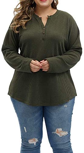 Women Plus Size Tops Lightweight Fall Long Sleeve Knit Sweatshirts Warm Cozy Casual Henley Shirts