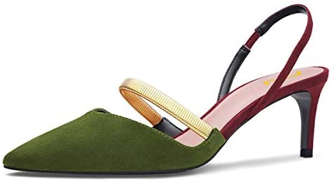 FSJ Women Trendy Mid Low Heeled Slingback Pumps Slip On Pointed Toe Sandals Basic Business Party Shoe 4-15 US