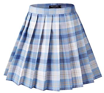 Womens Uniforms Plaid Pleated Mini Skirt