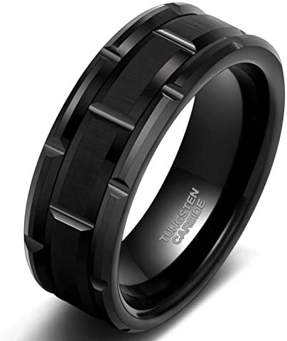 8mm Mens Tungsten Wedding Band Silver/ Gold/Black Brick Pattern Brushed Finish Engagement Ring Masculine Comfort Fit Size 7-13