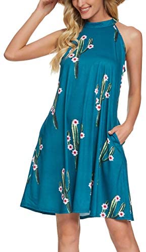 Women's Sleeveless Halter Dress Summer Basic Tank Midi Dress