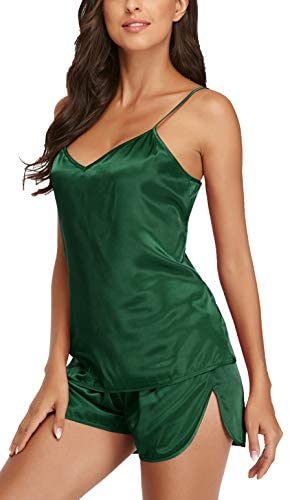 Womens Pajamas, Cool Satin Cami Shorts Set Lightweight Nightwear Silk Pajamas for Women