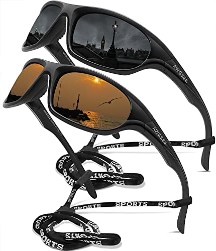 AWGSEE Polarized Sports Sunglasses For Men Cycling Driving Fishing Sun Glasses TR90 Unbreakable Frame 100% UV Protection